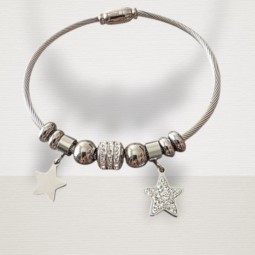 BRACCIALE ACCIAIO E STELLE