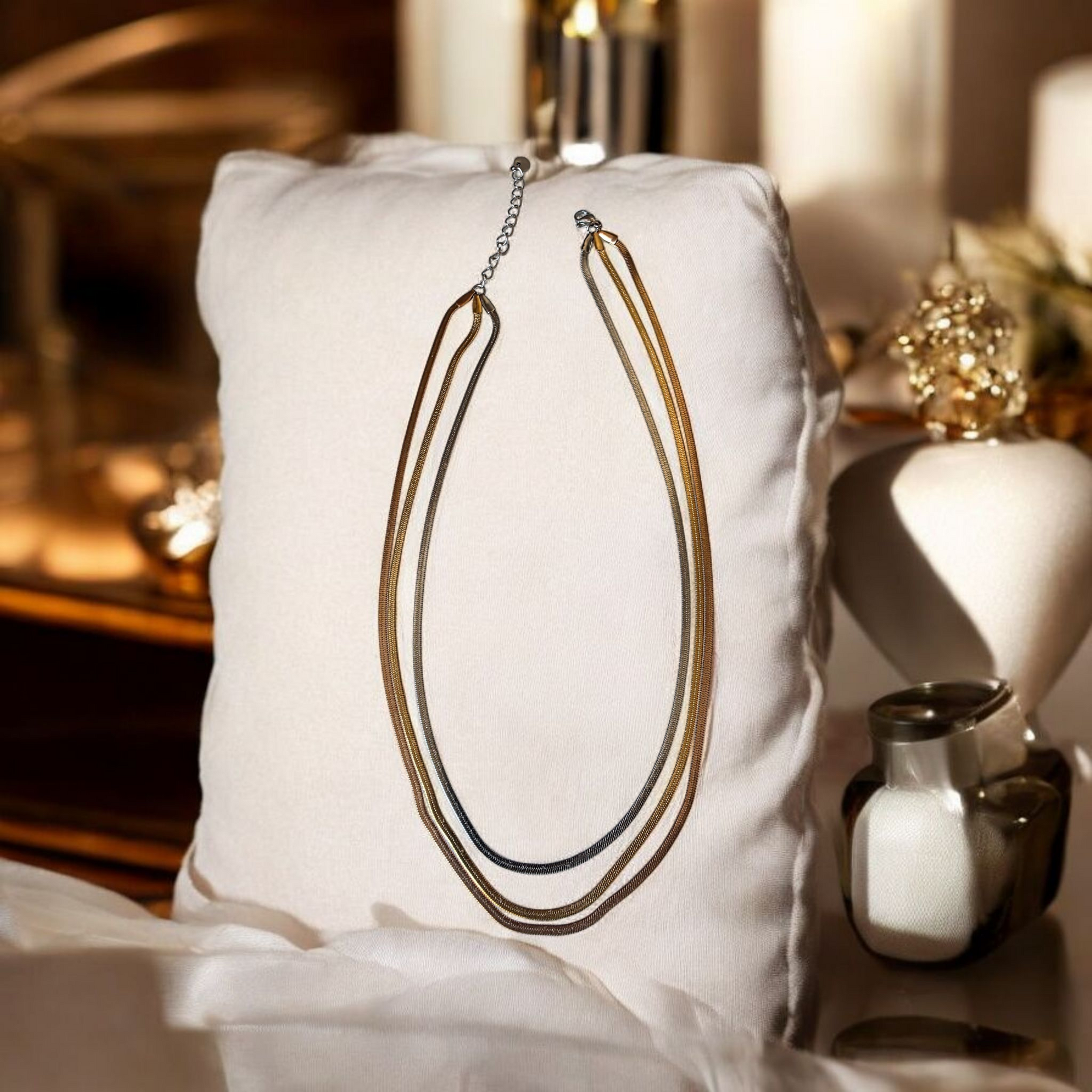 COLLANA ACCIAIO TRIPLO FILO ORO/ARGENTO/BRONZO