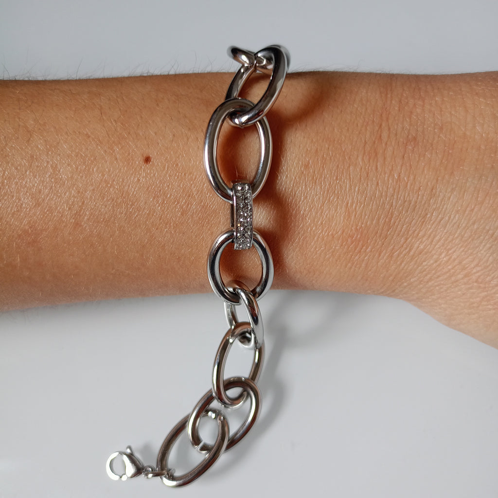 BRACCIALE ACCIAIO A CATENA CON STRASS