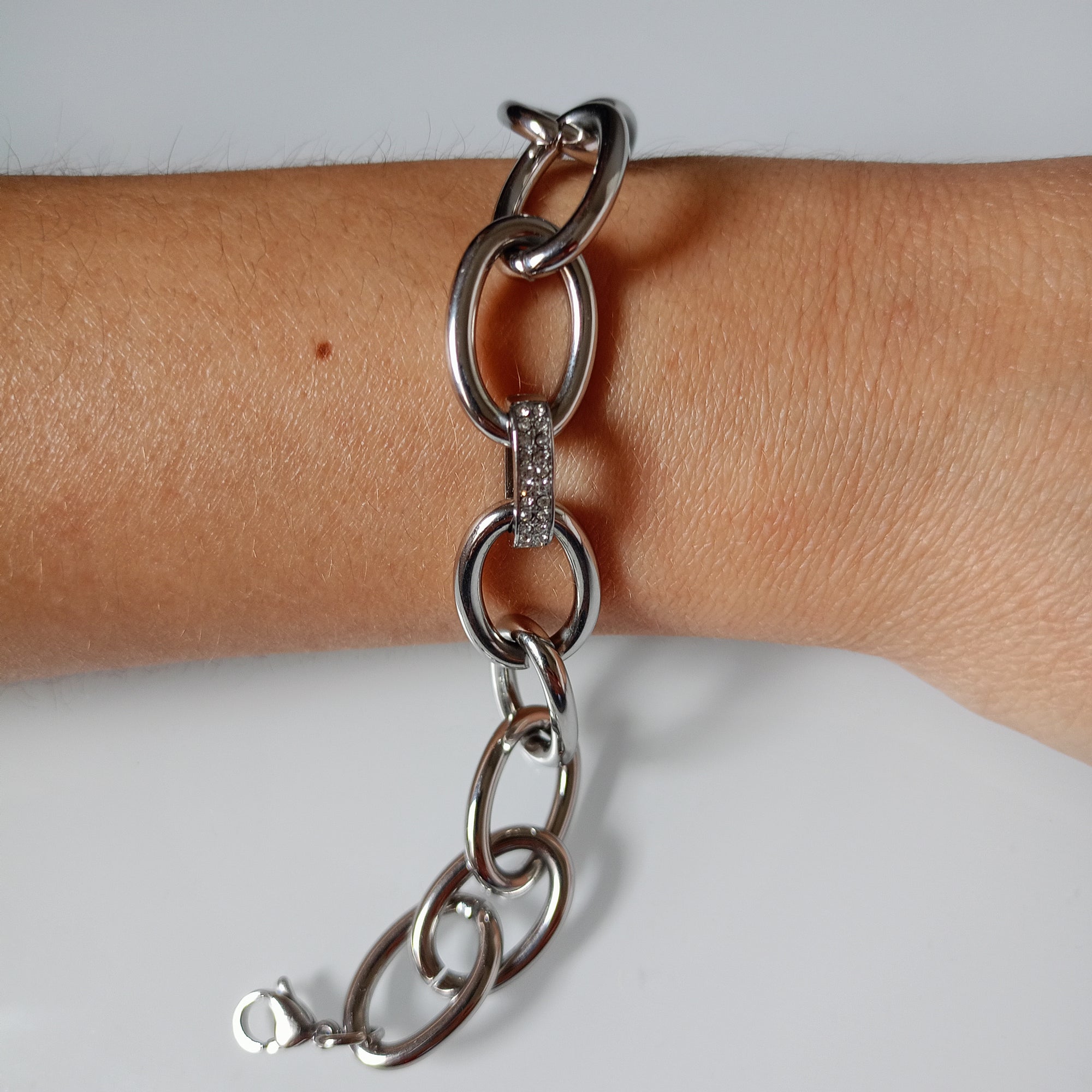 BRACCIALE ACCIAIO A CATENA CON STRASS