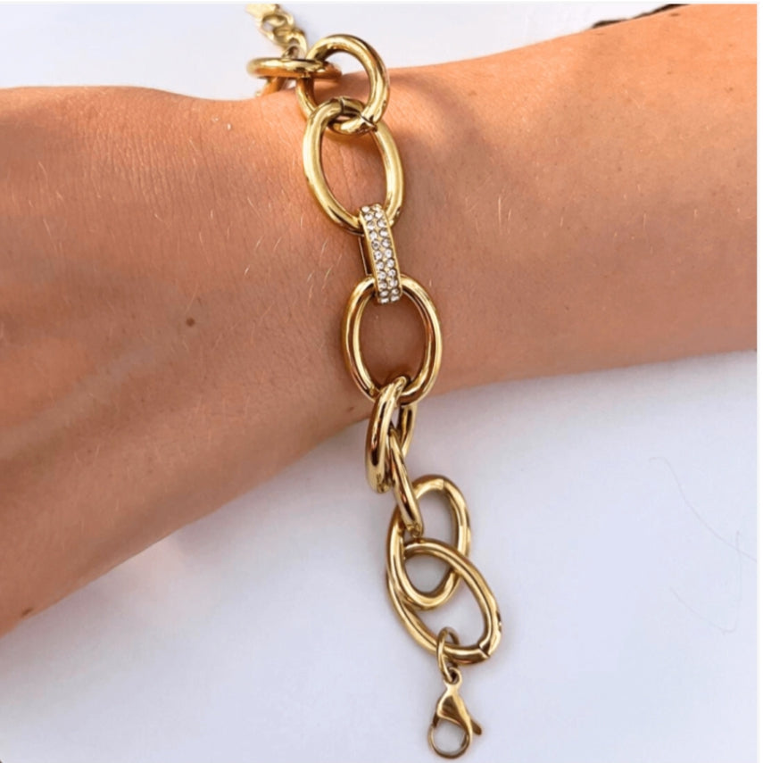 BRACCIALE ACCIAIO A CATENA CON STRASS